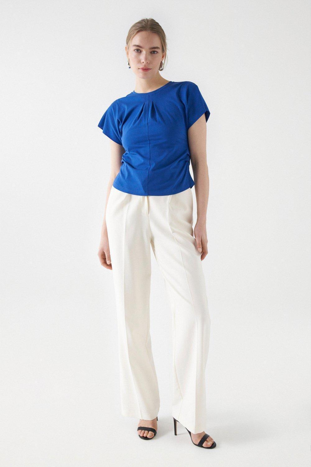 Blue T-Shirt With Ruffle Detail, , large image number 1