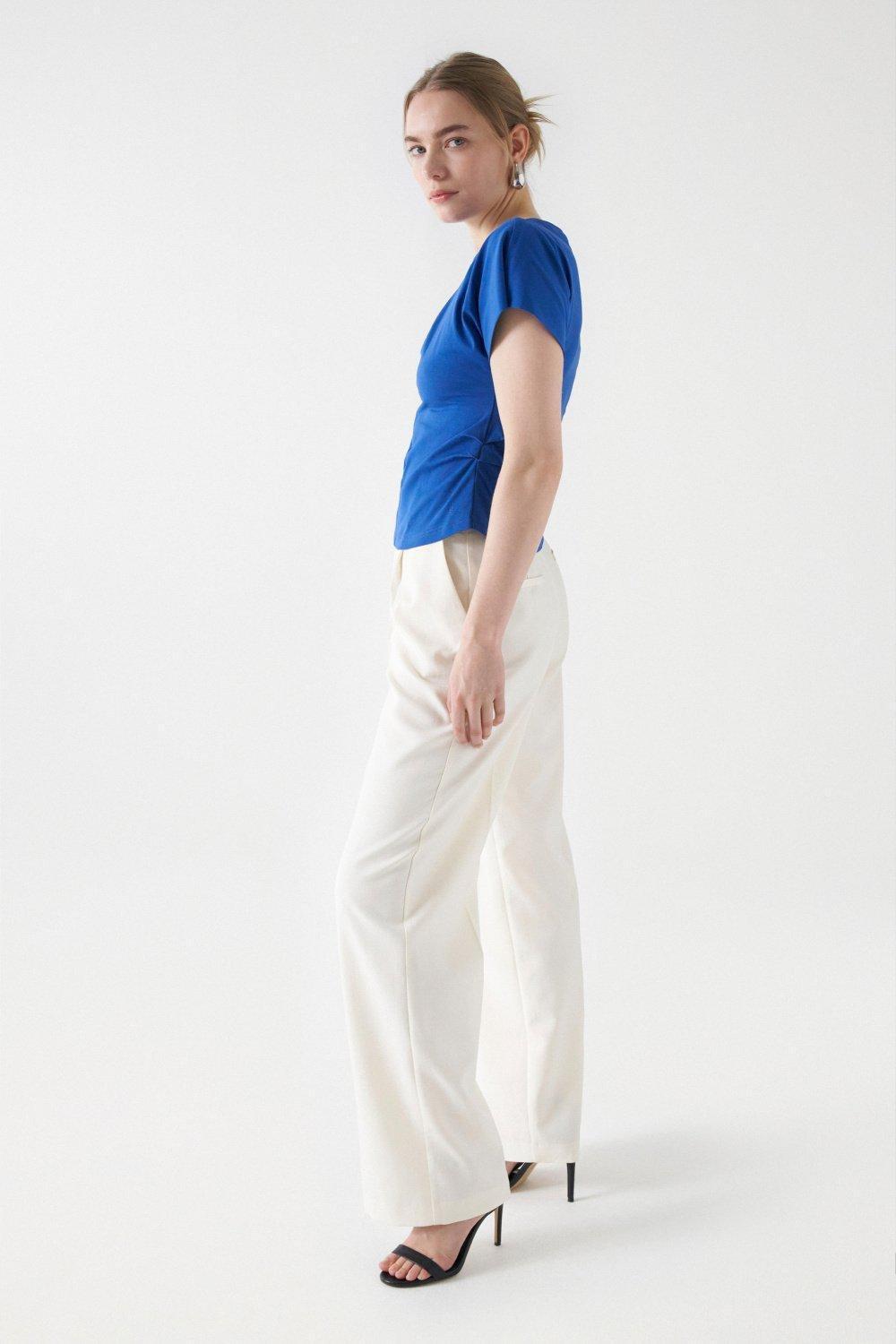 Blue T-Shirt With Ruffle Detail, , large image number 2