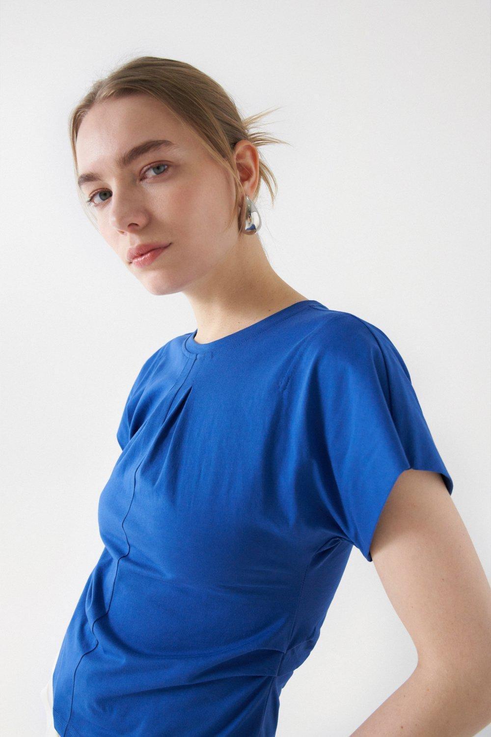 Blue T-Shirt With Ruffle Detail, , large image number 4