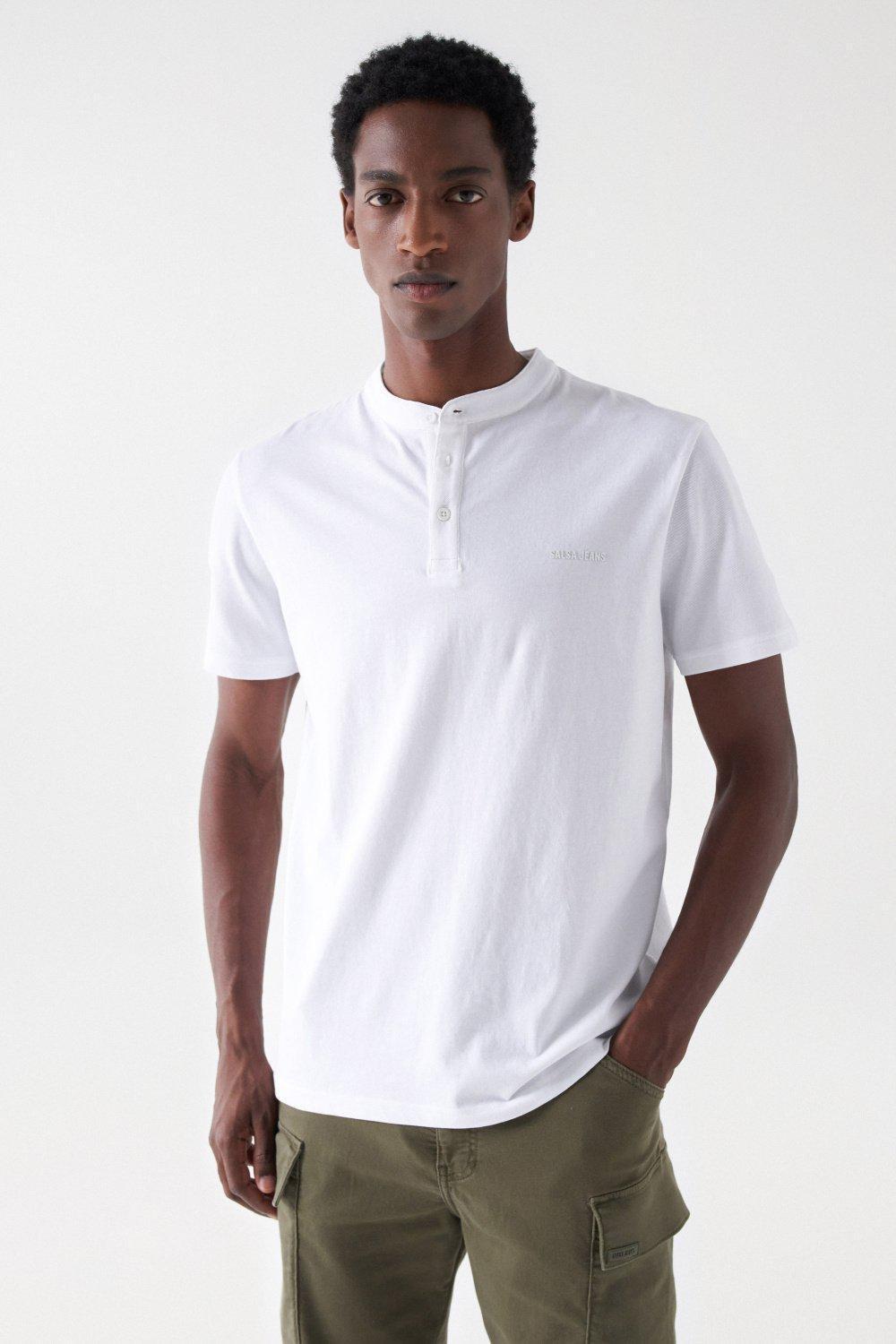 Mao Collar Polo Shirt, White, large image number 0