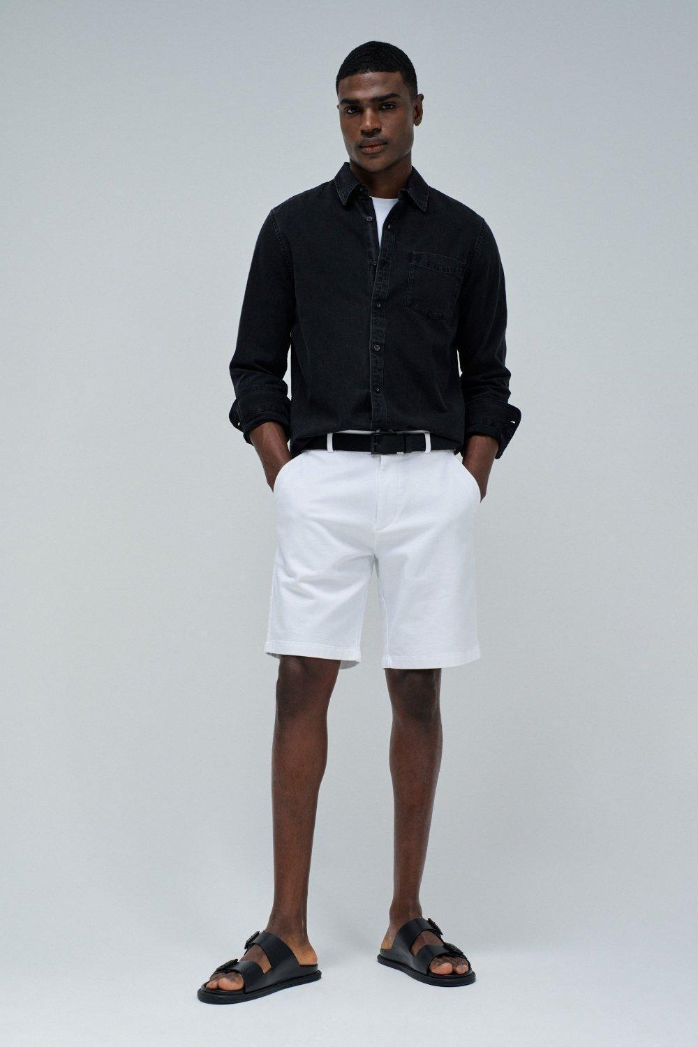 Solid Regular Casual Shorts, White, medium