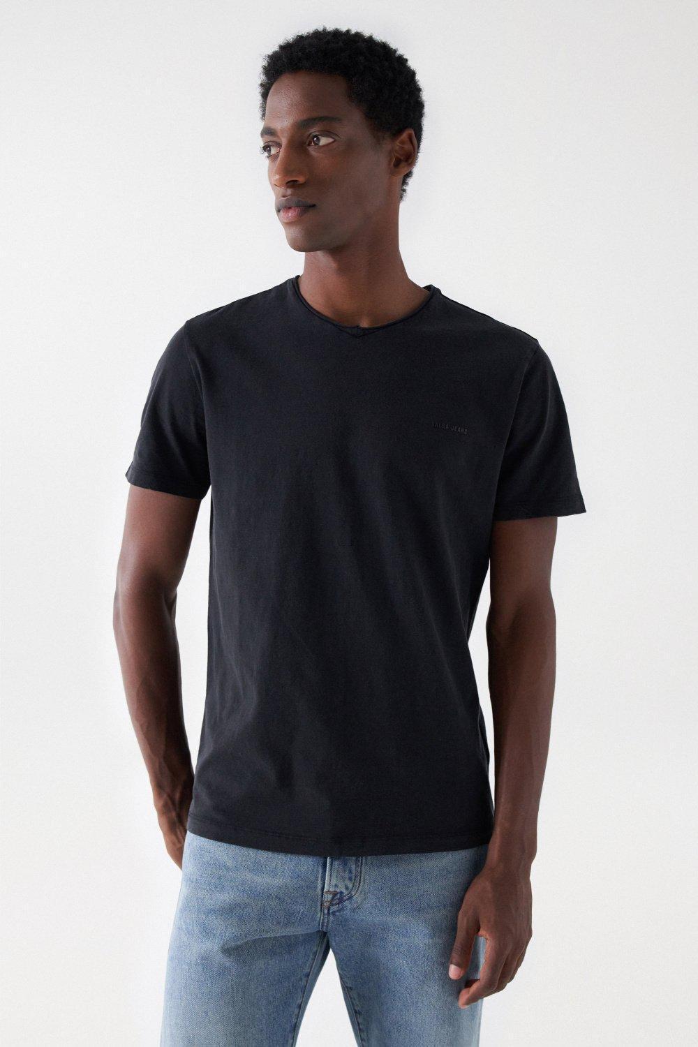 Black Cotton T-Shirt With Dyeing And Branding, , large image number 0