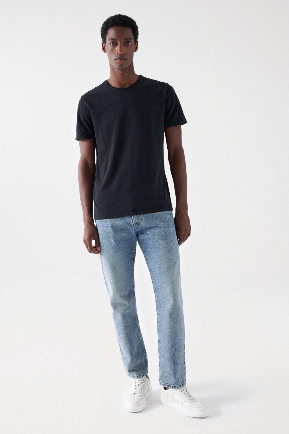 Black Cotton T-Shirt With Dyeing And Branding, , large image number 1