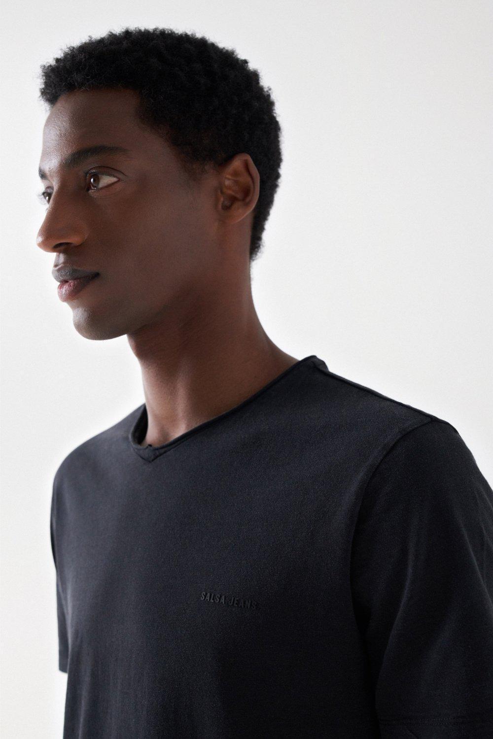 Black Cotton T-Shirt With Dyeing And Branding, , large image number 4