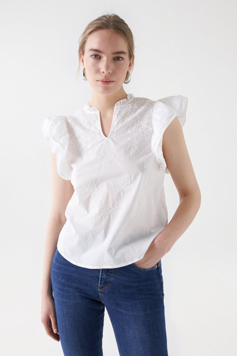 Embroidery Blouse, White, large image number 0