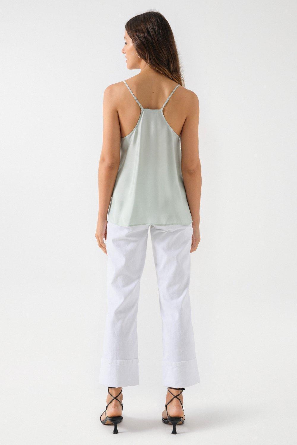 Lace Detail Satin Top, Green, large image number 2