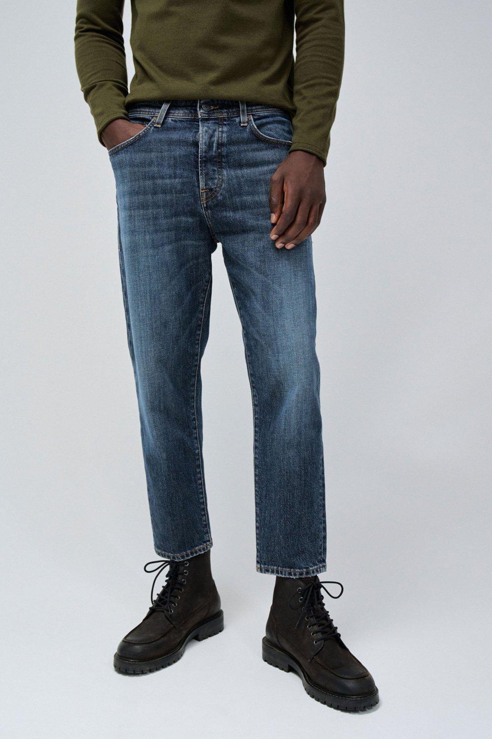 Blue Solid Dark Wash Cropped Jeans, , medium