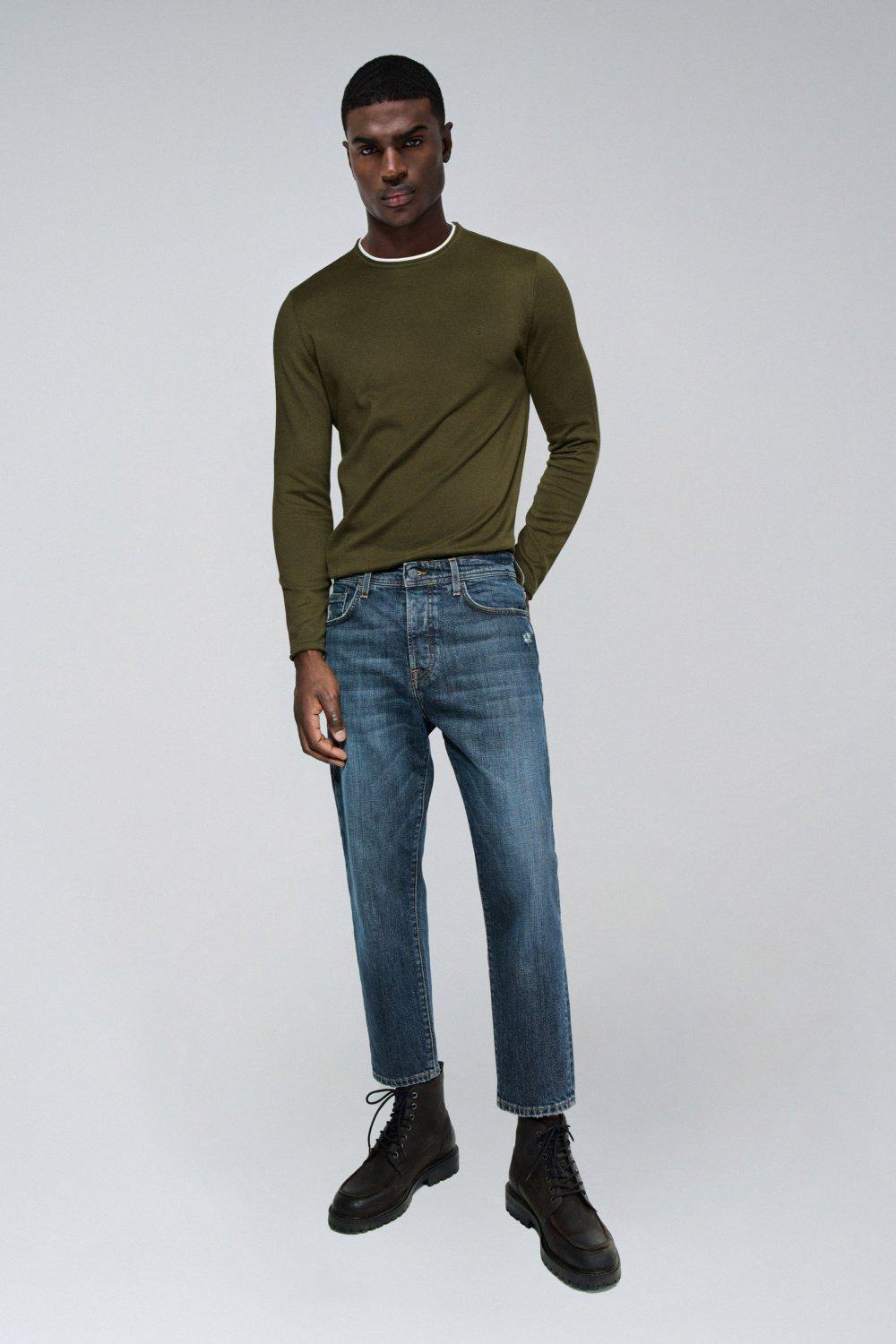 Blue Solid Dark Wash Cropped Jeans, , large image number 1