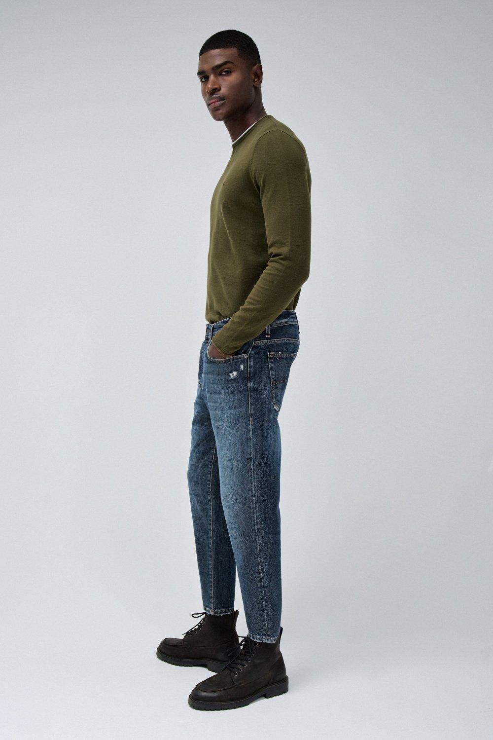 Blue Solid Dark Wash Cropped Jeans, , large image number 2