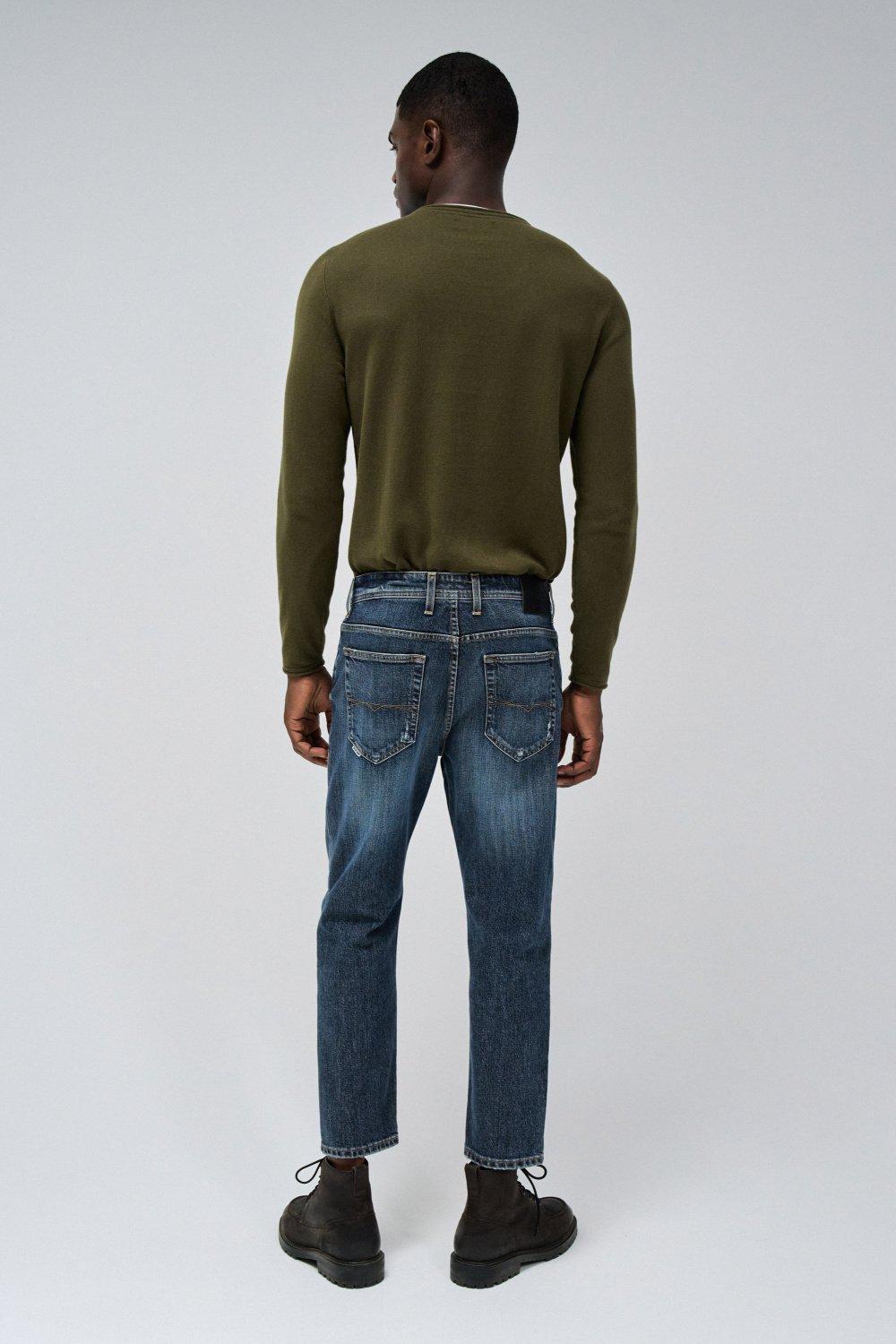 Blue Solid Dark Wash Cropped Jeans, , large image number 3