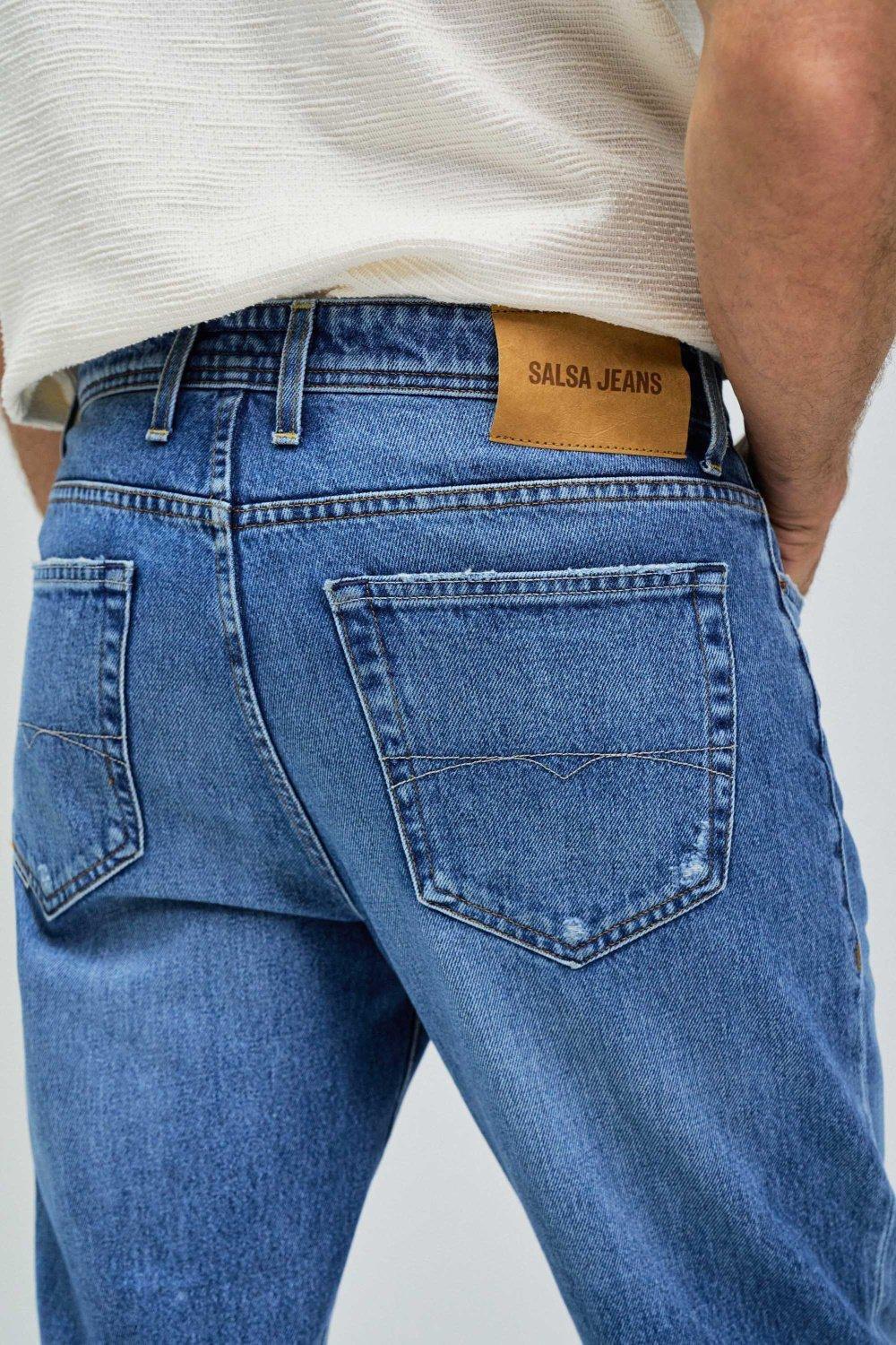 Blue Tapered Cropped Jeans, , large image number 4