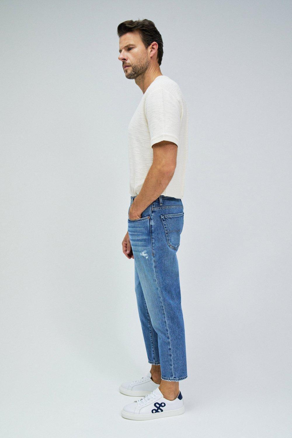 Tapered Cropped Jeans, Blue, large image number 2