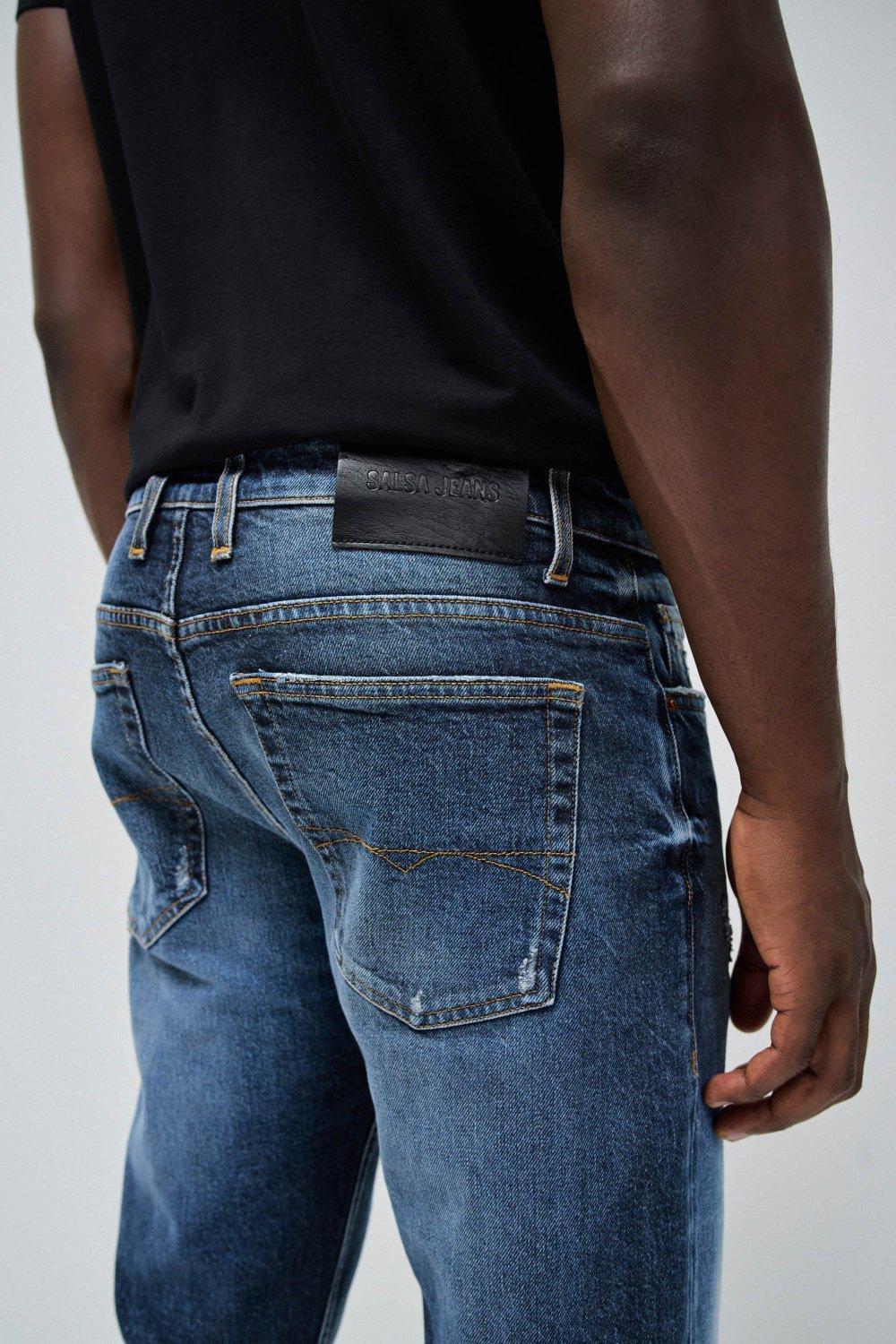 Solid Light Wash Jeans, Navy, large image number 4