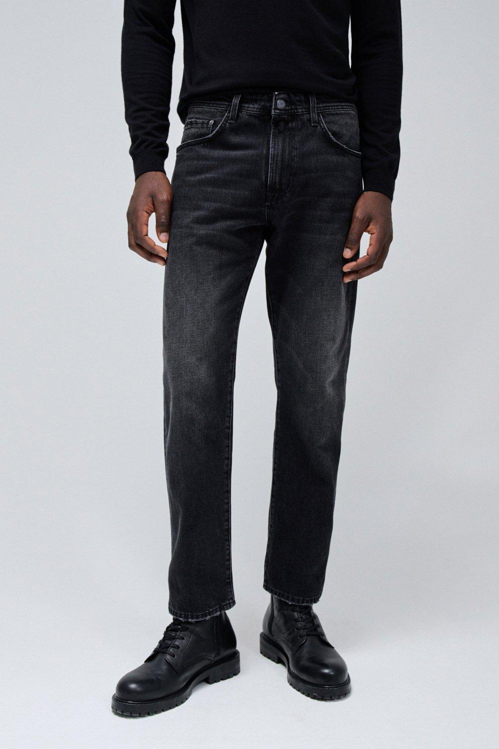 Black Plain Straight Leg Jeans, , medium