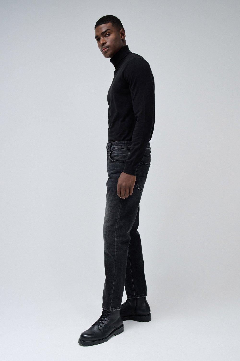 Plain Straight Leg Jeans, Black, large image number 2