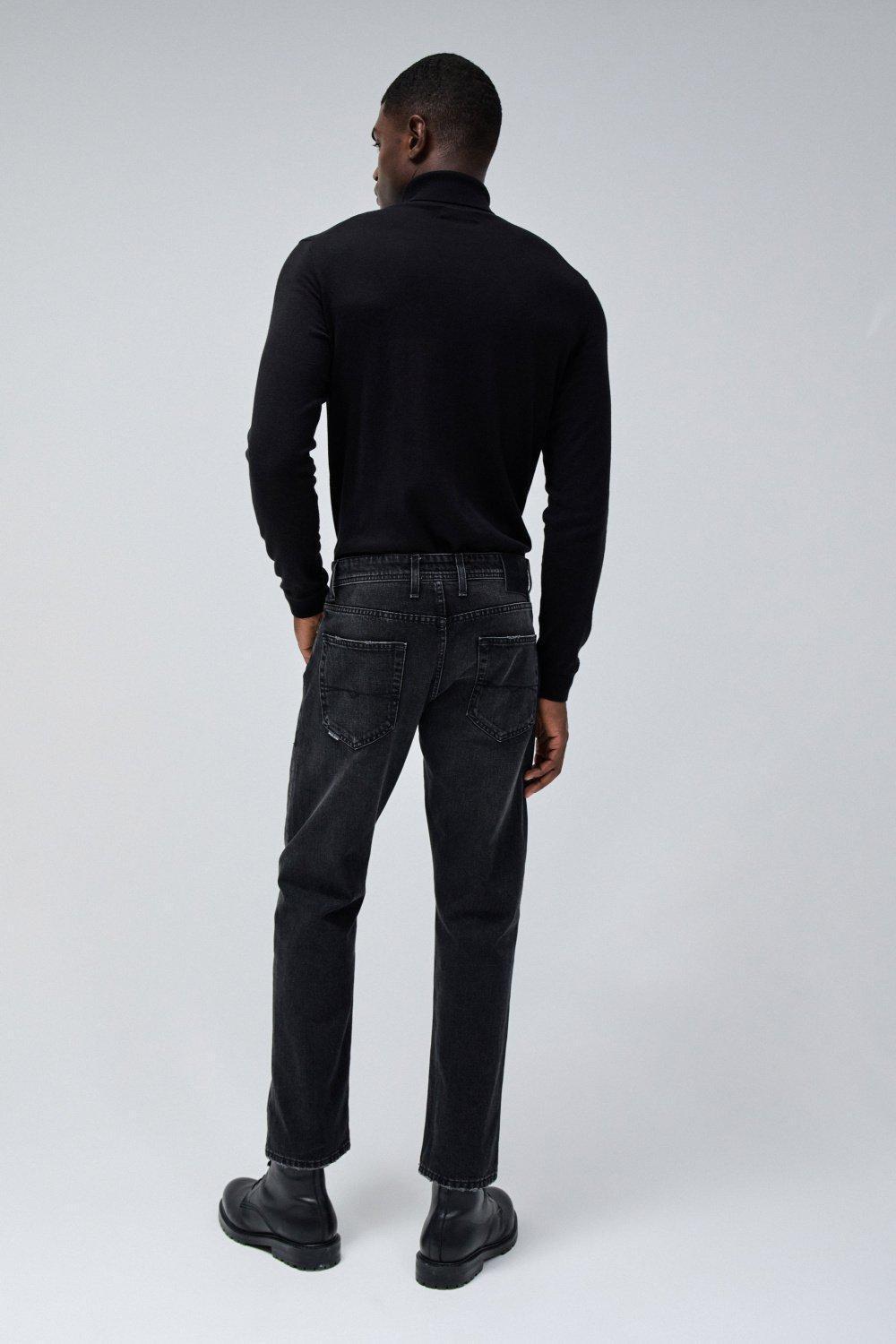 Plain Straight Leg Jeans, Black, large image number 3