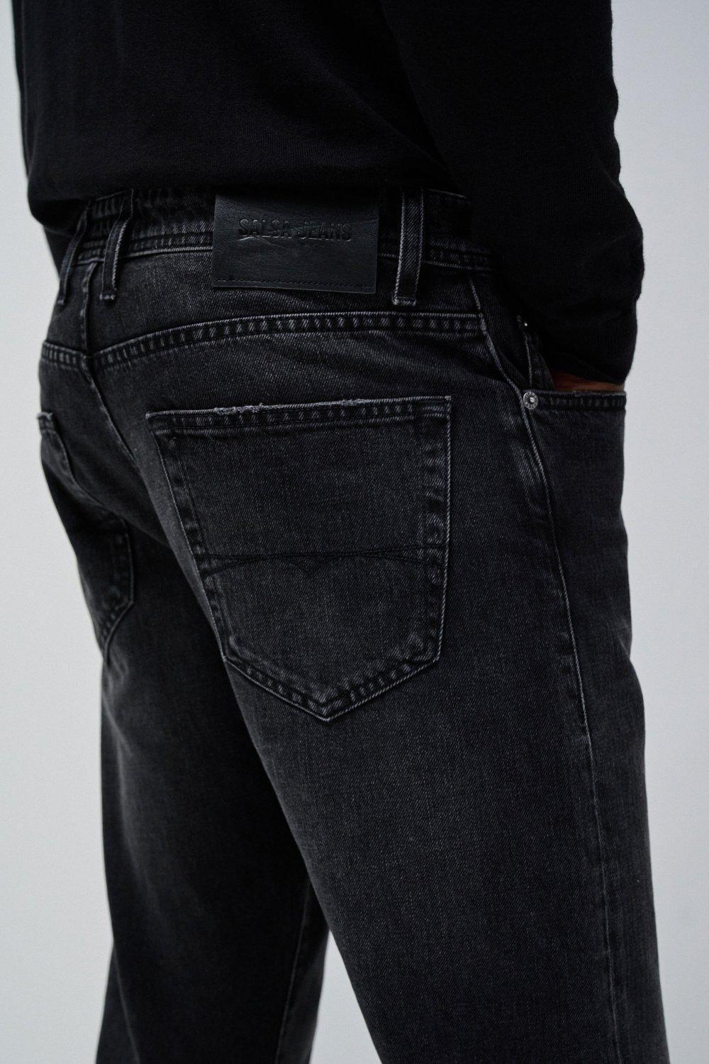 Plain Straight Leg Jeans, Black, large image number 4