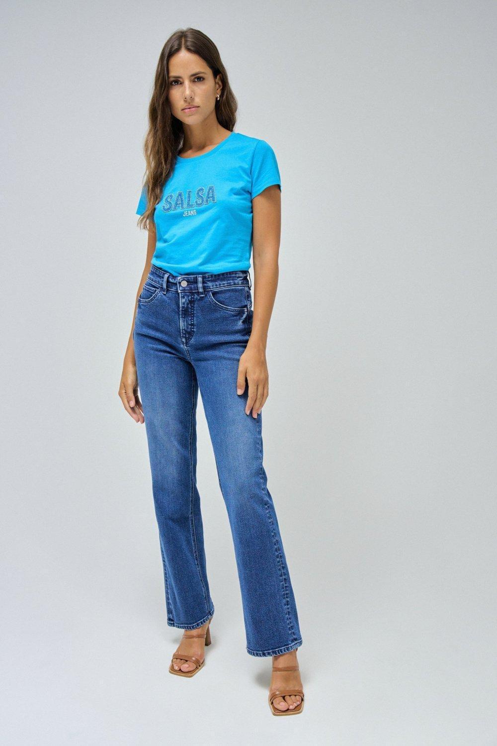 Blue Logo Print Cropped T-Shirt, , large image number 1