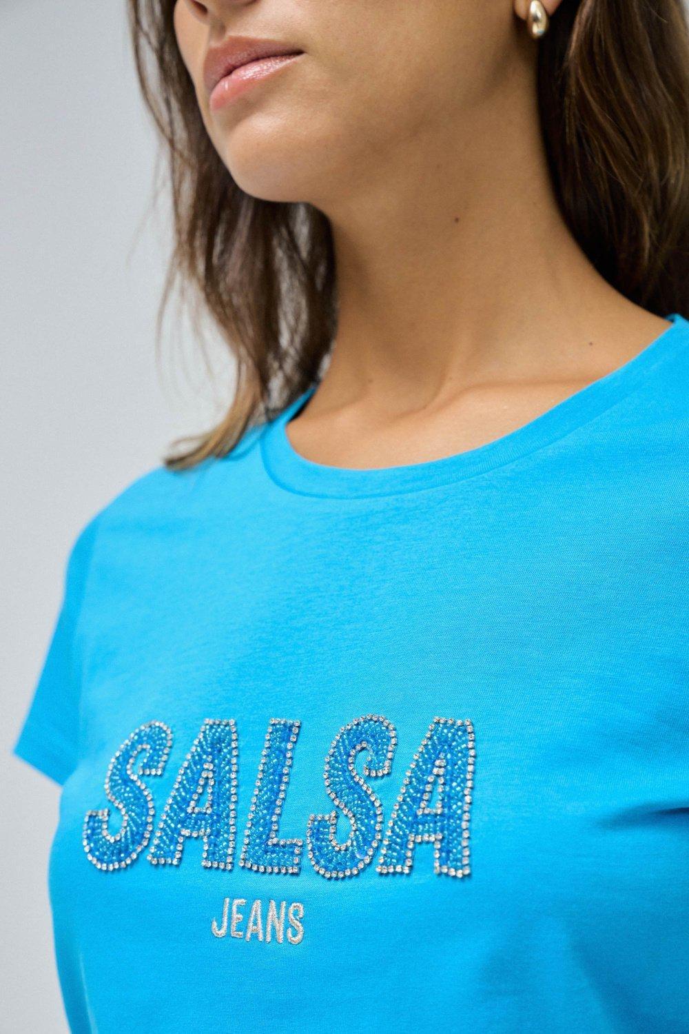 Blue Logo Print Cropped T-Shirt, , large image number 4