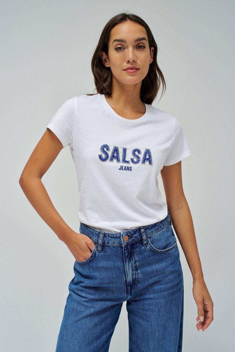 T-Shirt With Branding, White, medium