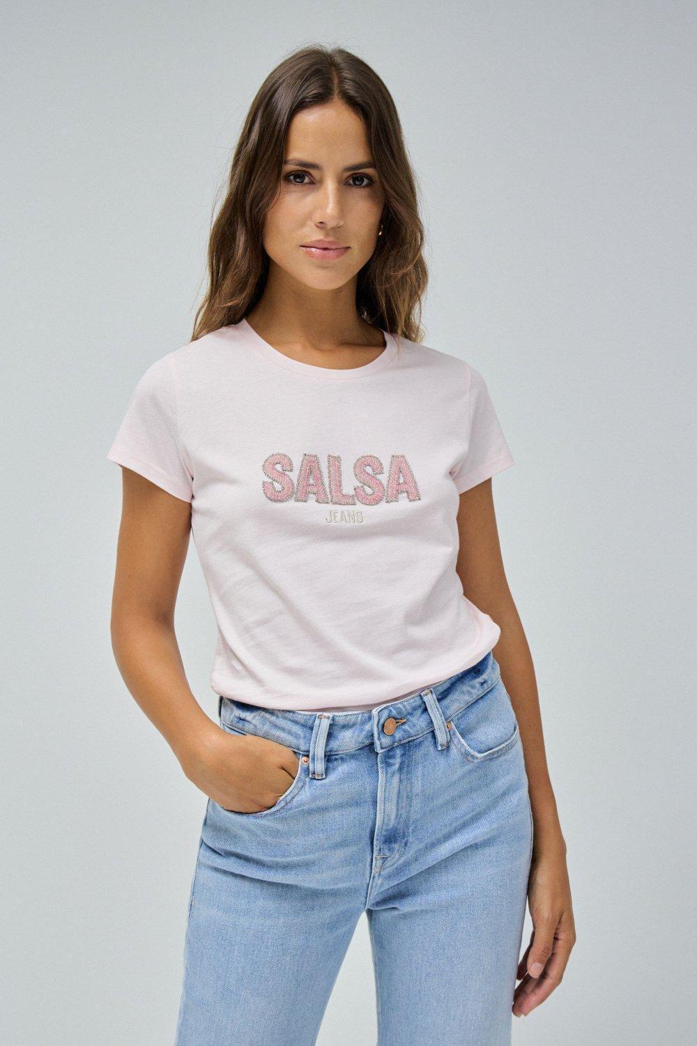 T-Shirt With Branding, Pink, medium