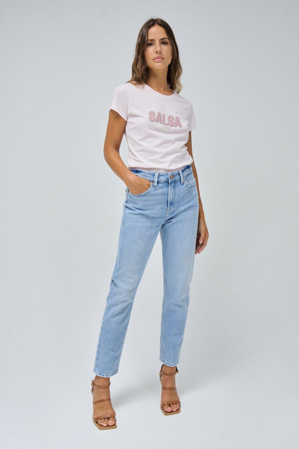 T-Shirt With Branding, Pink, medium