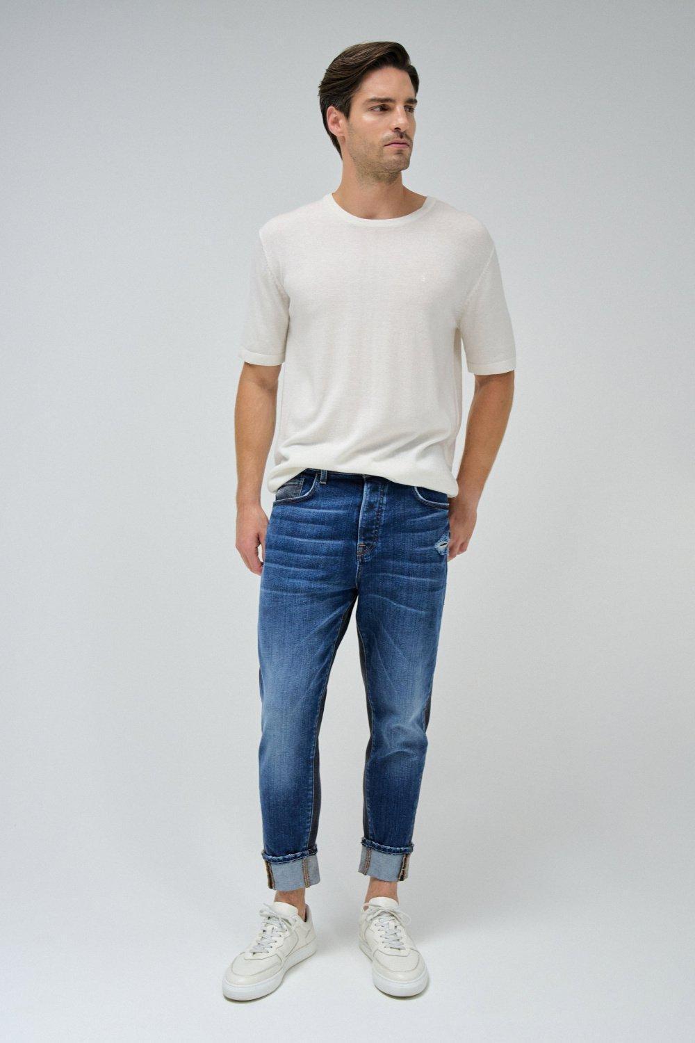 Blue Textured Slim Ankle-Length, , large image number 1