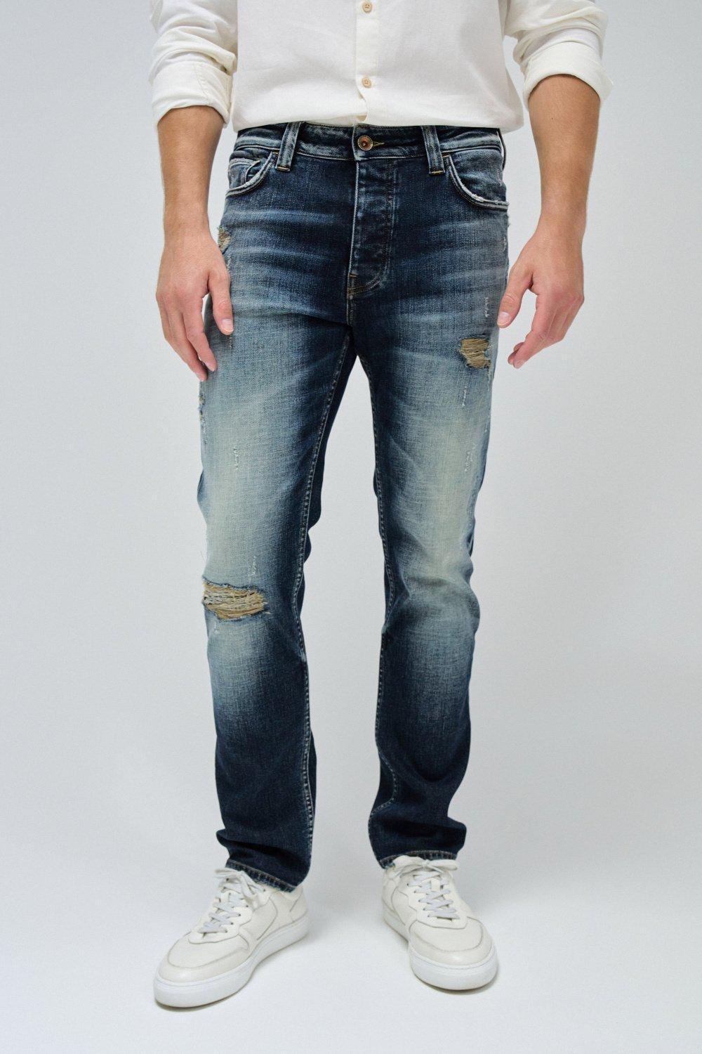 Blue Plain Dark Wash Jeans, , medium
