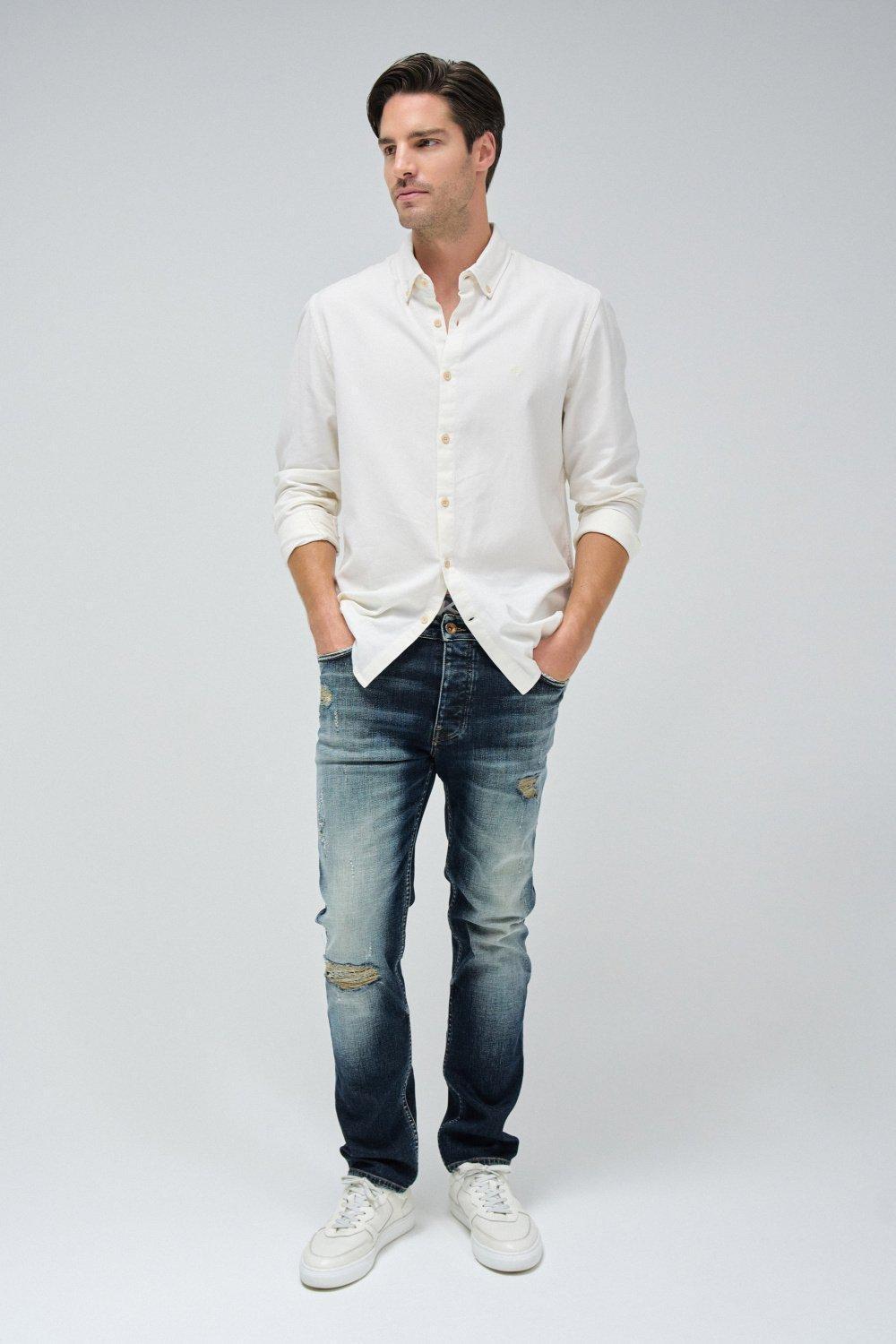 Plain Dark Wash Jeans, Blue, large image number 1