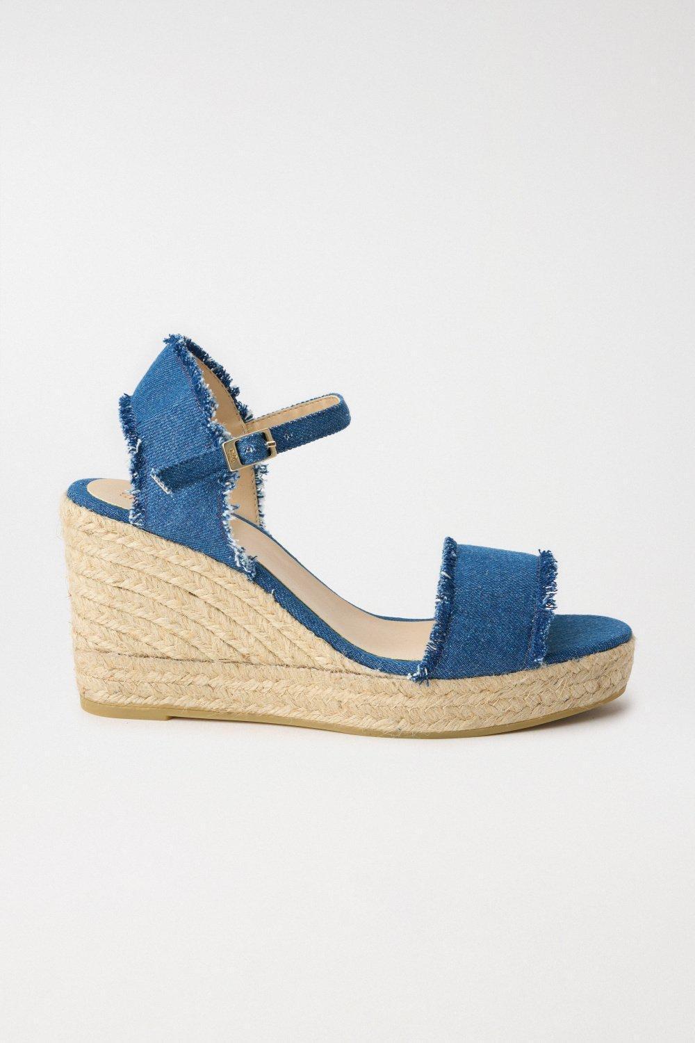 Detailed Wedge Sandals, Blue, large image number 0
