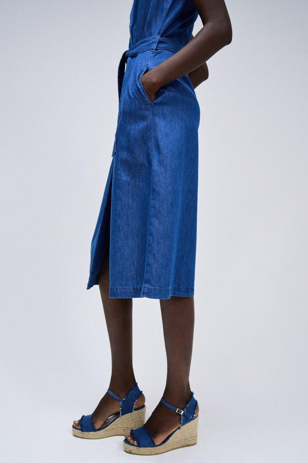 Detailed Wedge Sandals, Blue, large image number 1