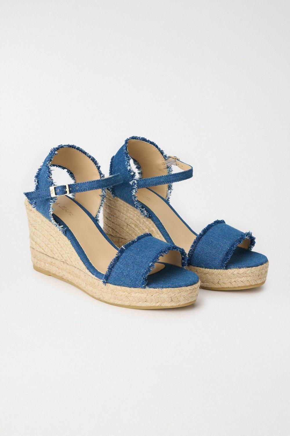 Detailed Wedge Sandals, Blue, large image number 2