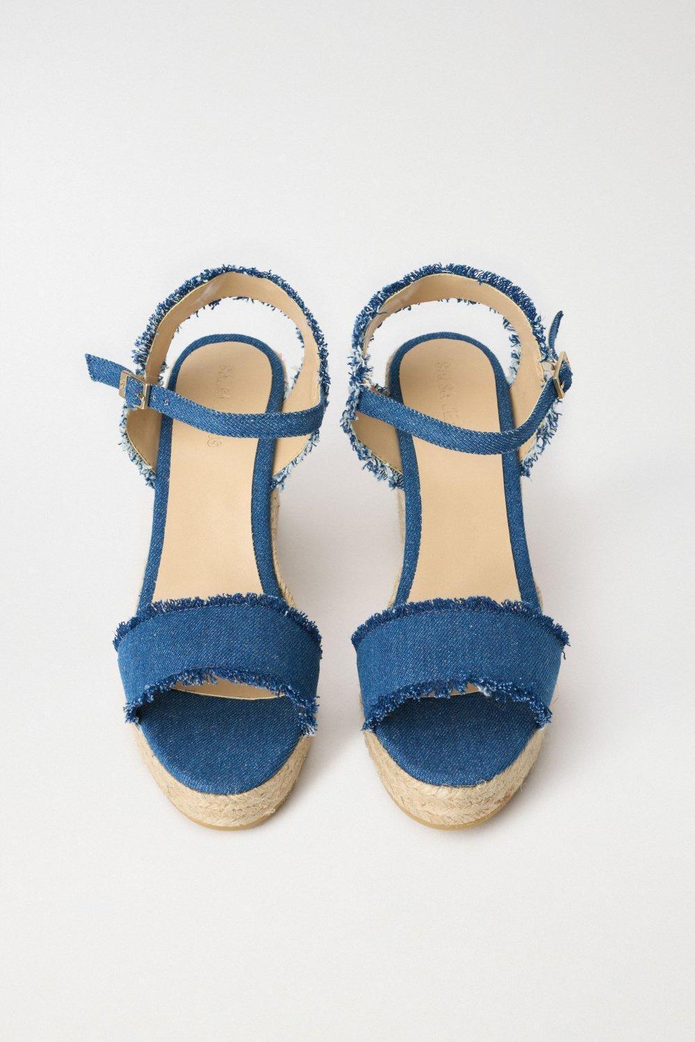 Detailed Wedge Sandals, Blue, large image number 3