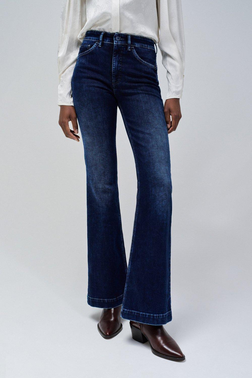 Plain Flare Jeans, Navy, medium