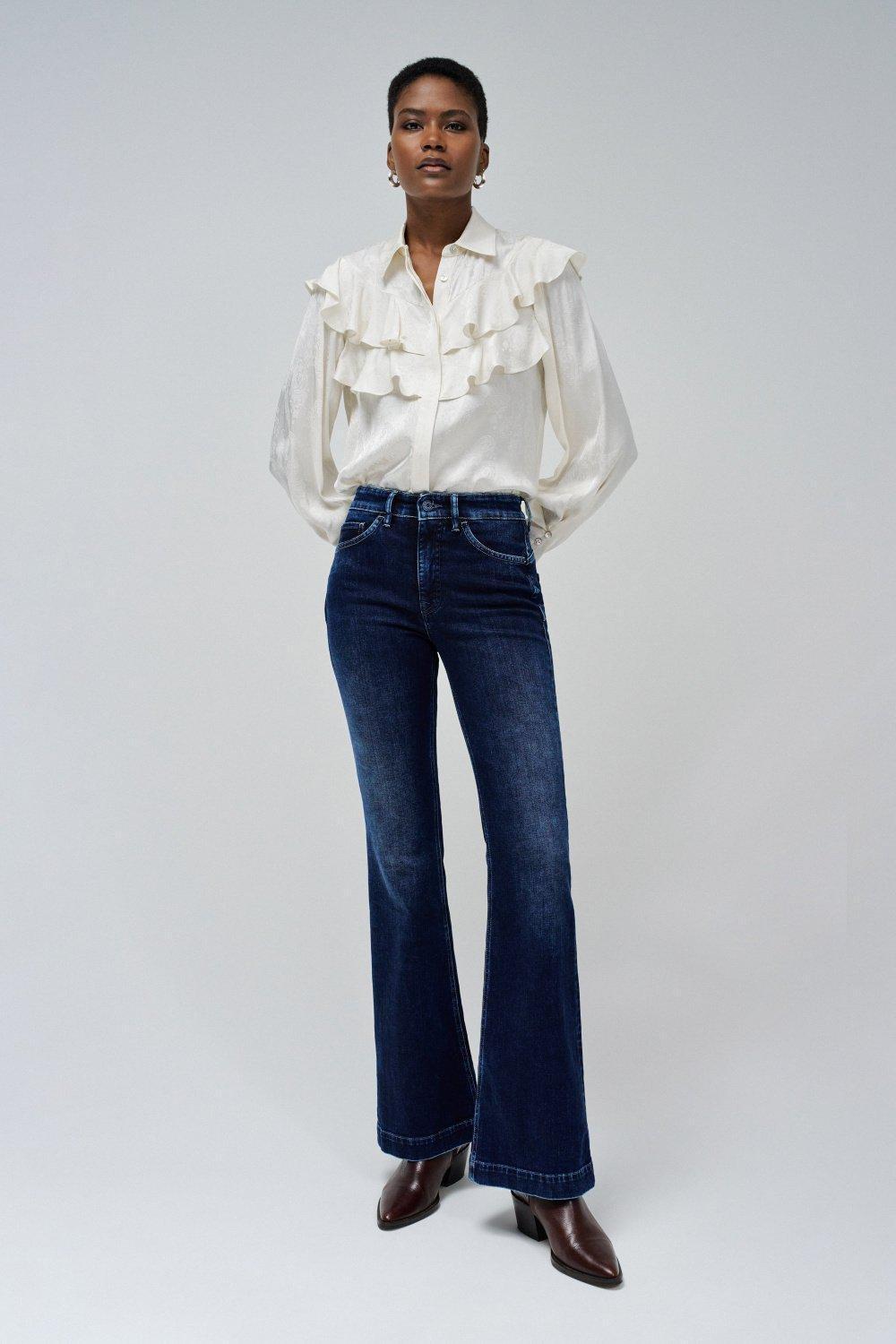 Plain Flare Jeans, Navy, large image number 1