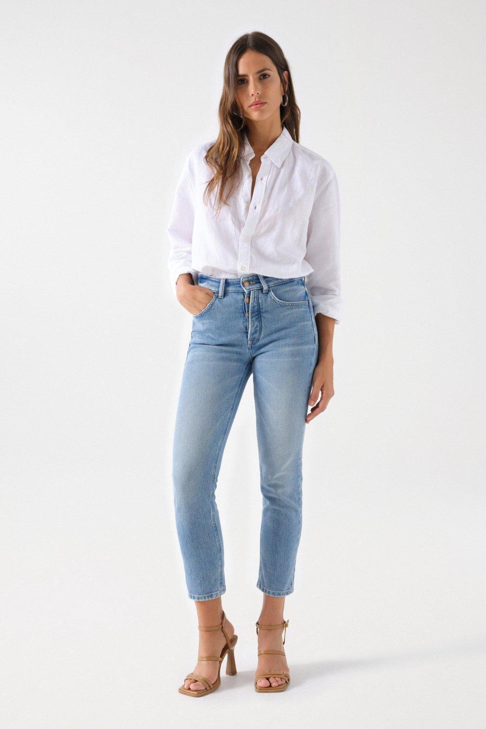 Blue Light Wash Cropped Jeans, , large image number 1