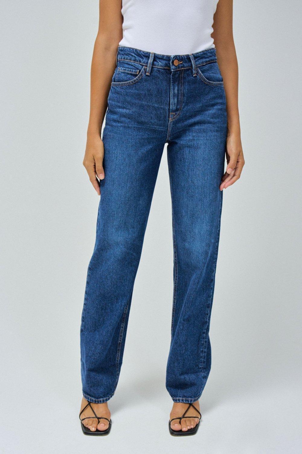 Blue Denim Straight Leg Jeans, , large image number 0