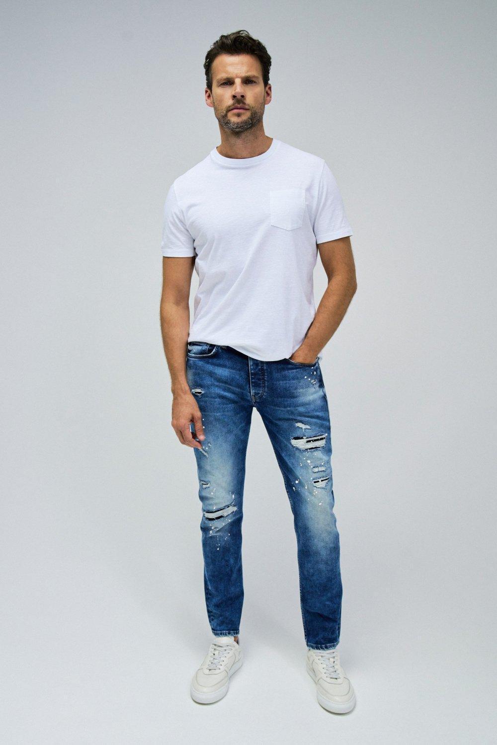 Blue Textured Ripped Jeans, , large image number 1