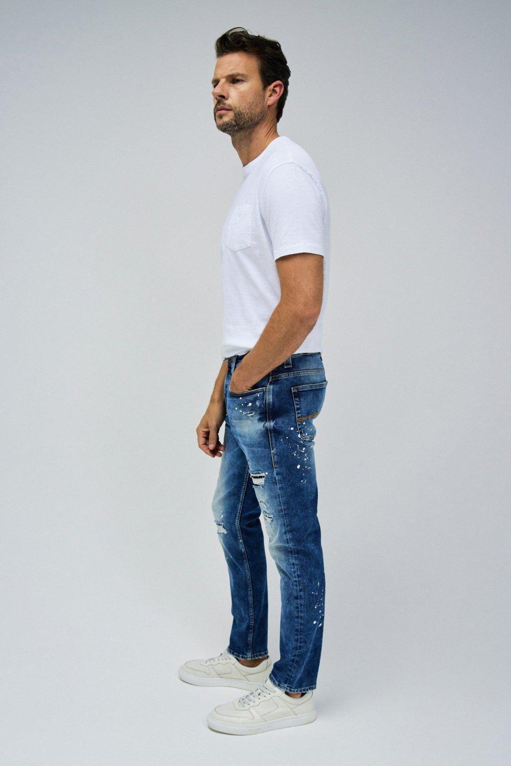 Blue Textured Ripped Jeans, , large image number 2