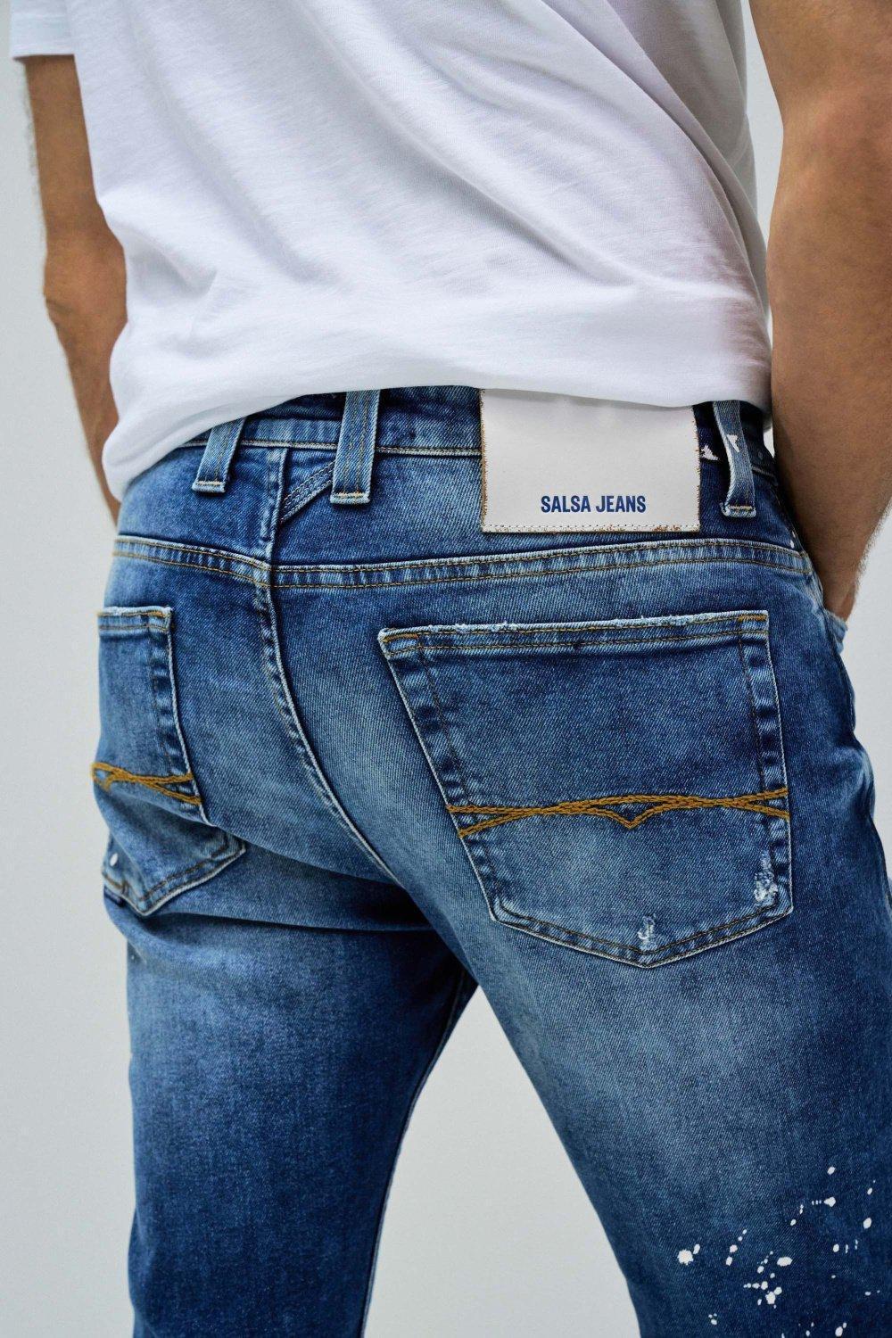 Blue Textured Ripped Jeans, , large image number 4