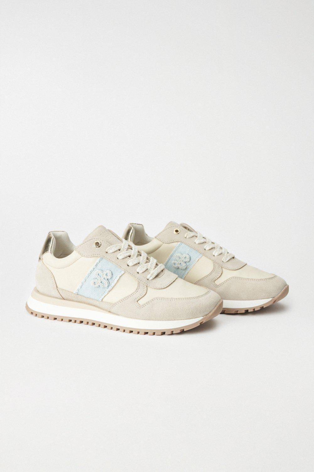 Beige Lace-Up Sneakers, , large image number 2