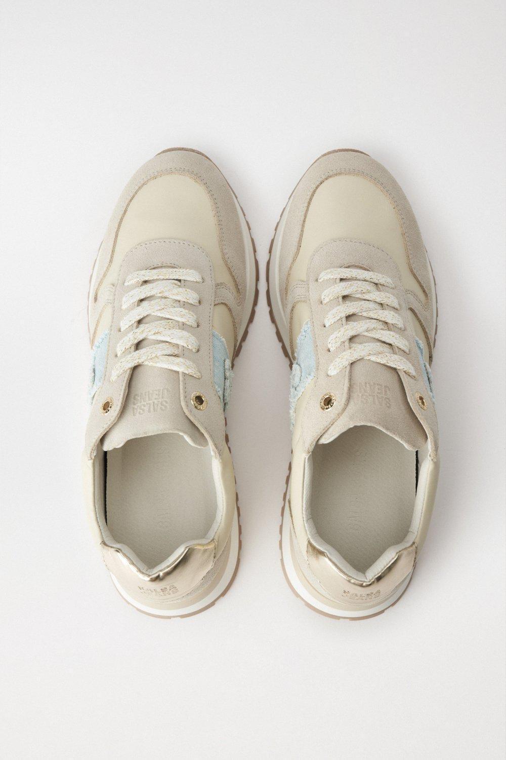 Beige Lace-Up Sneakers, , large image number 3