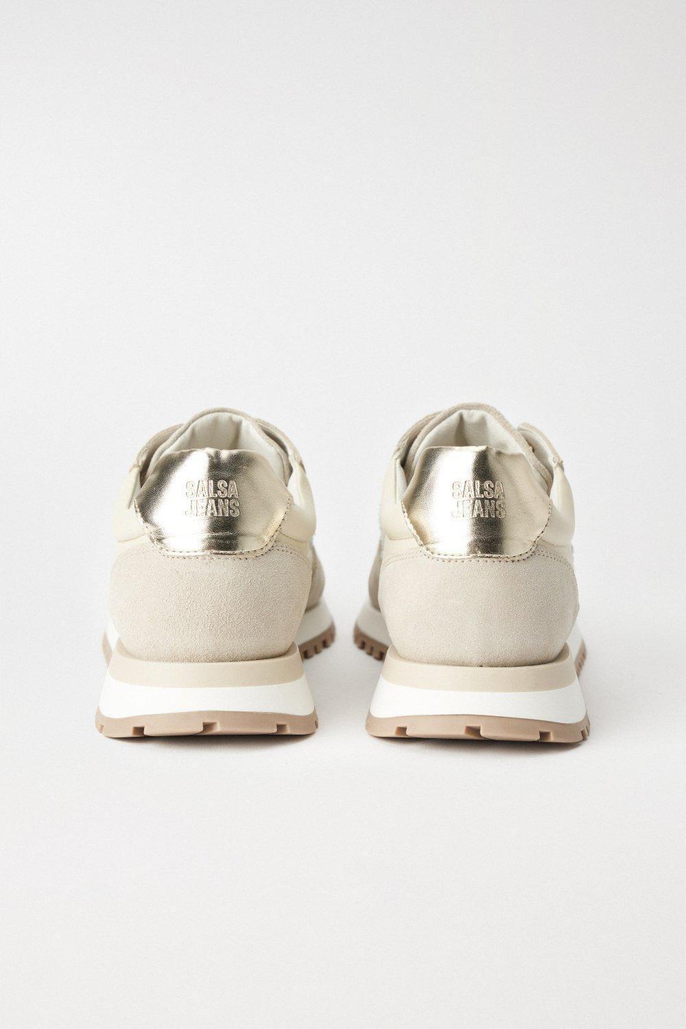 Beige Lace-Up Sneakers, , large image number 4