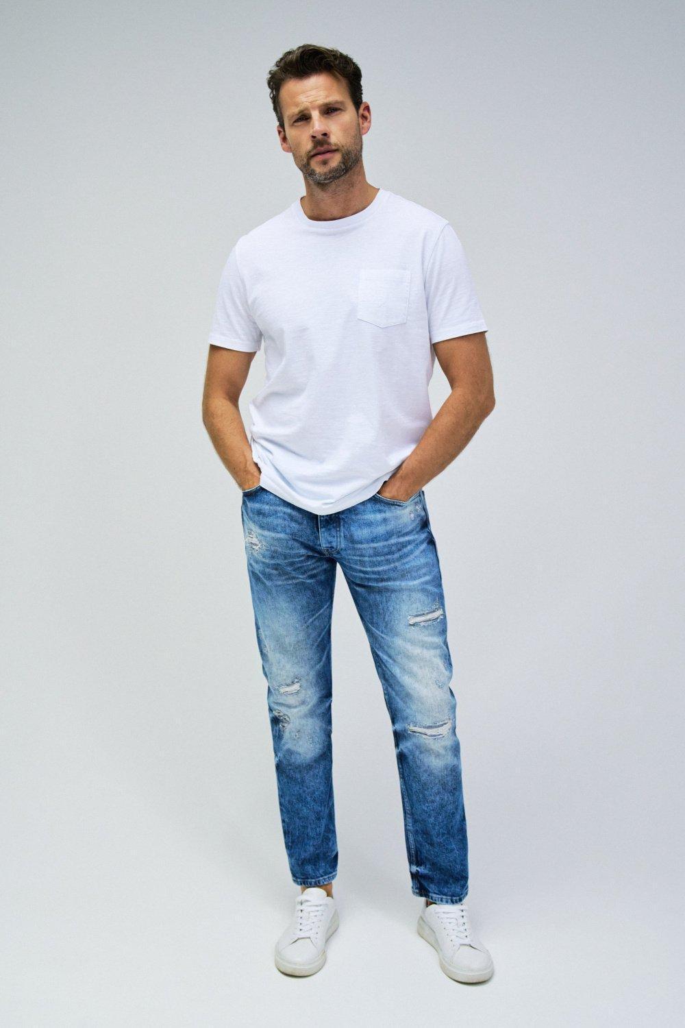Blue Textured Ripped Jeans, , large image number 1