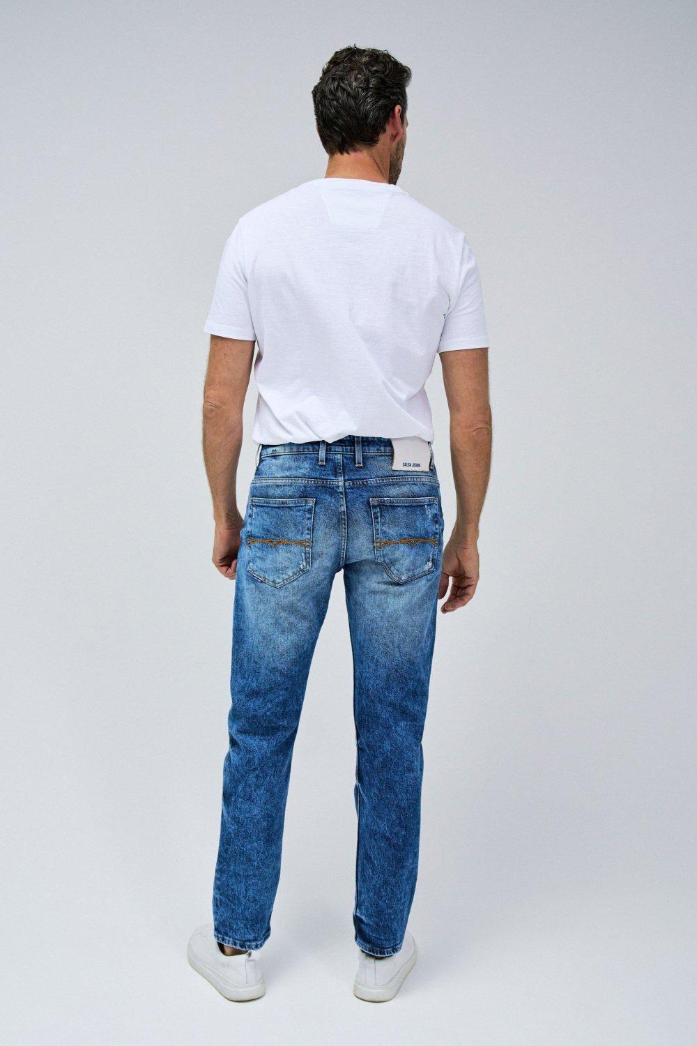 Blue Textured Ripped Jeans, , large image number 3