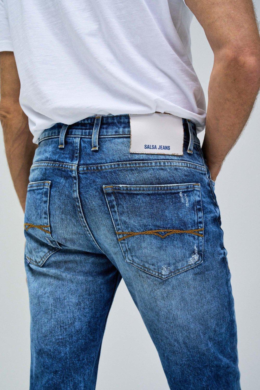 Blue Textured Ripped Jeans, , large image number 4