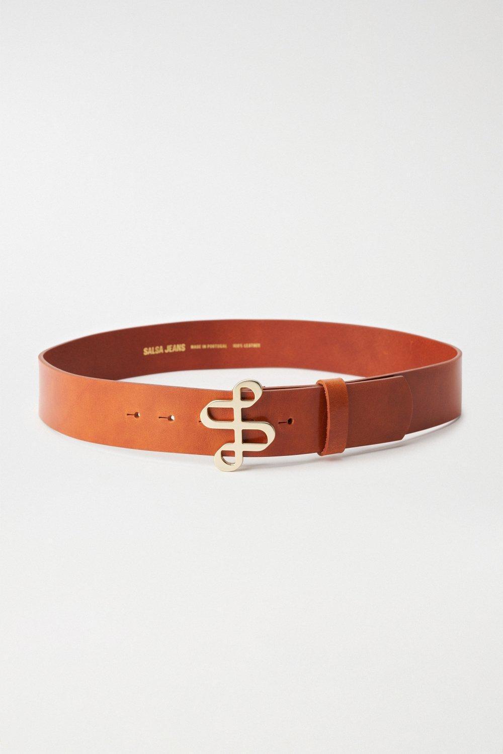 Engraved Logo Buckle Belt, Brown, large image number 0