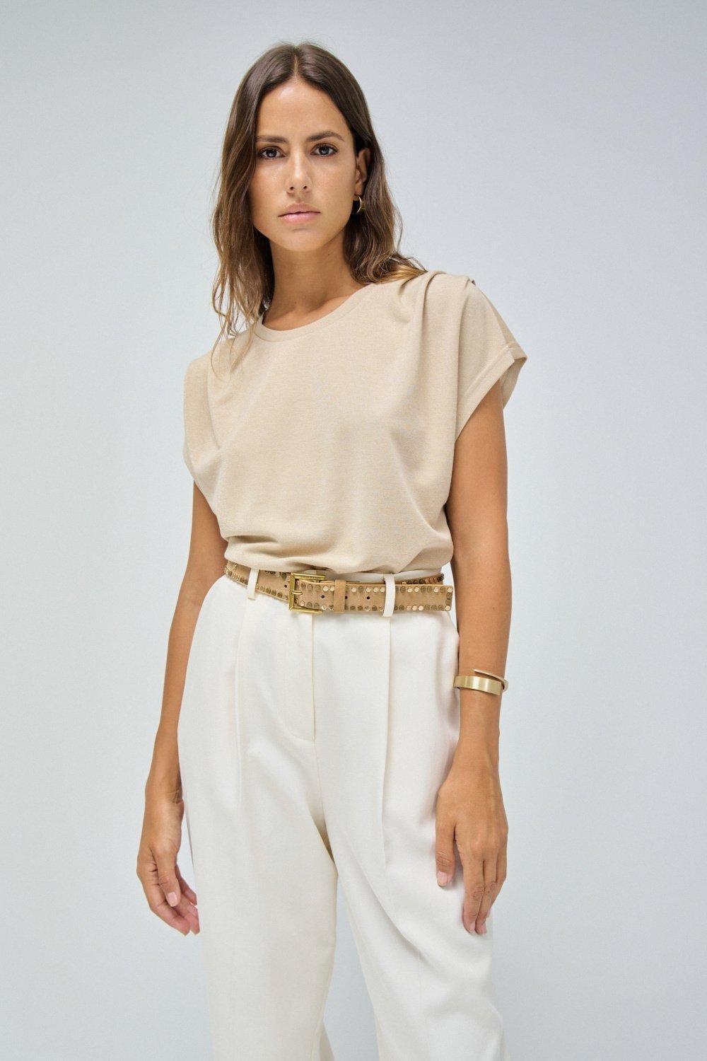 Leather Belt With Studs, Navy, large image number 1