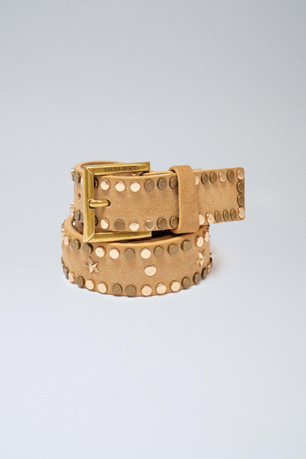 Leather Belt With Studs, Navy, large image number 2
