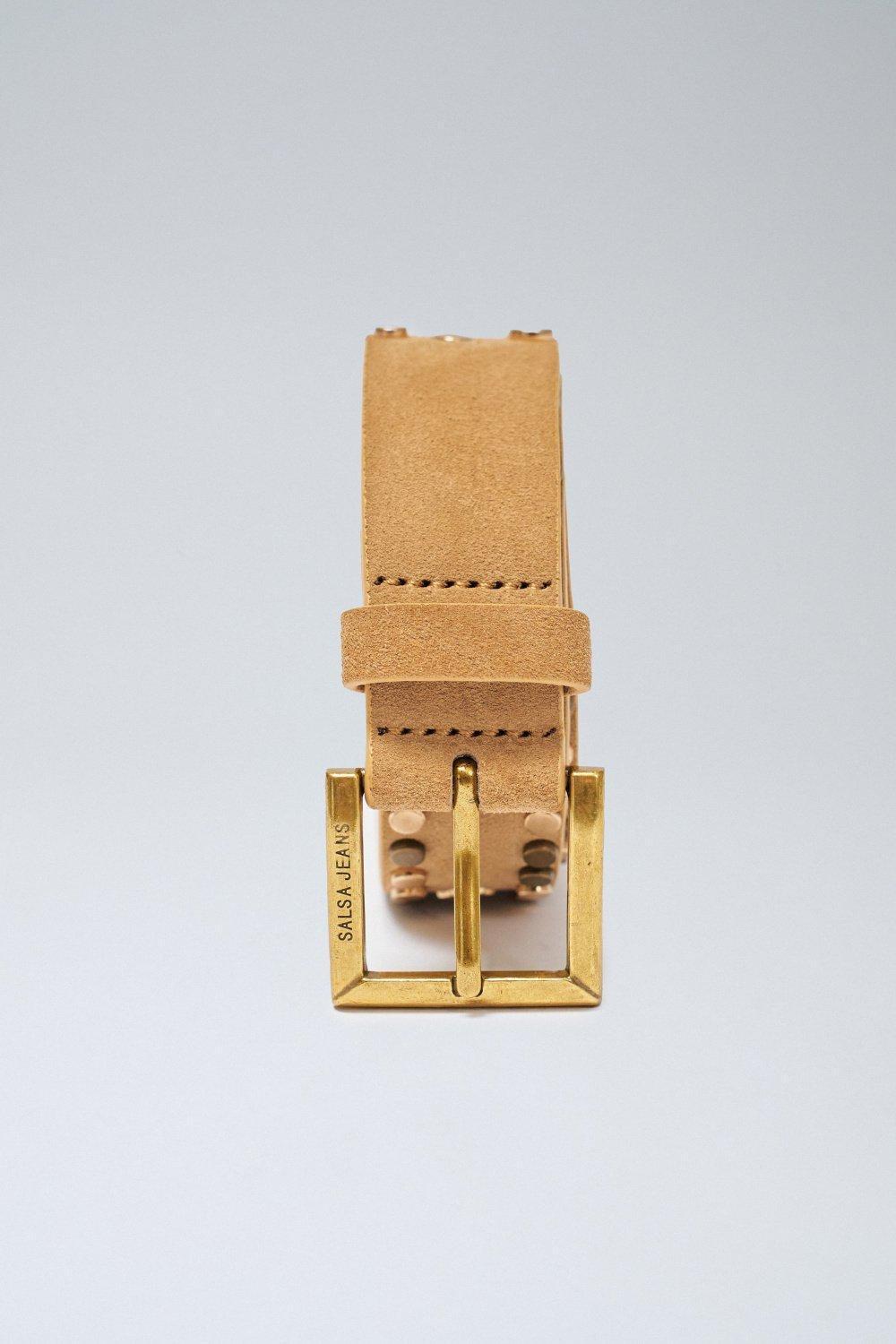 Leather Belt With Studs, Navy, large image number 3